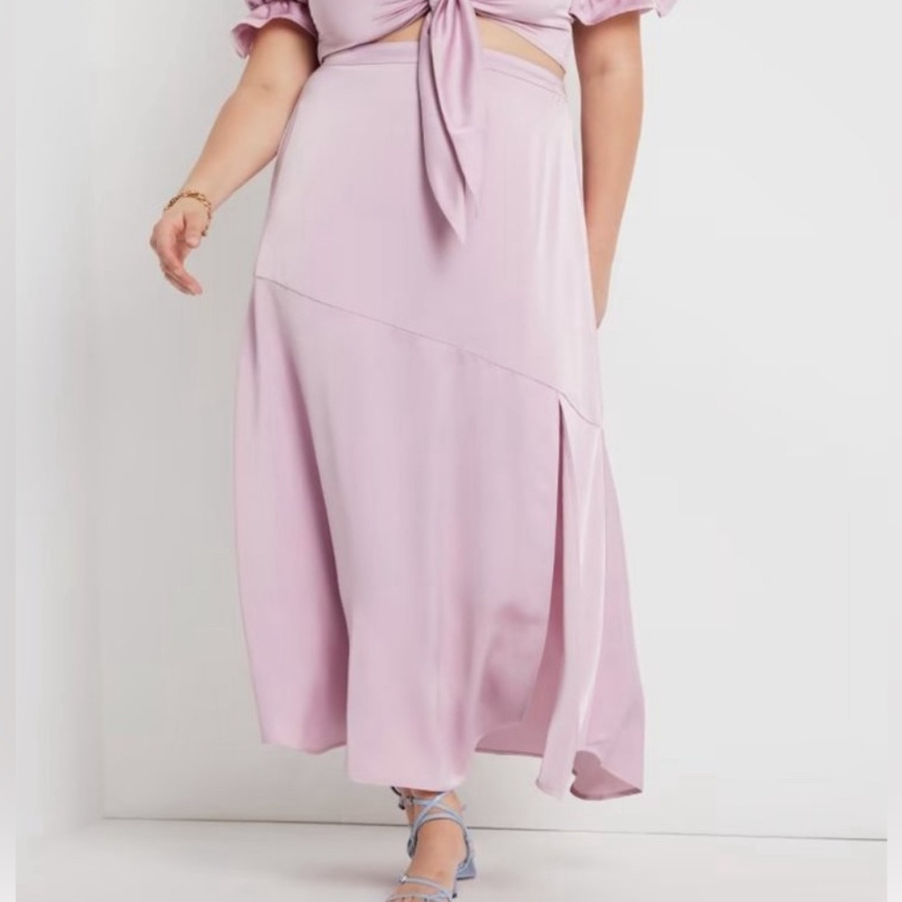 NWT Eloquii Satin Maxi Skirt Slit Pink Size 14 Perfect for Summer & Vacation